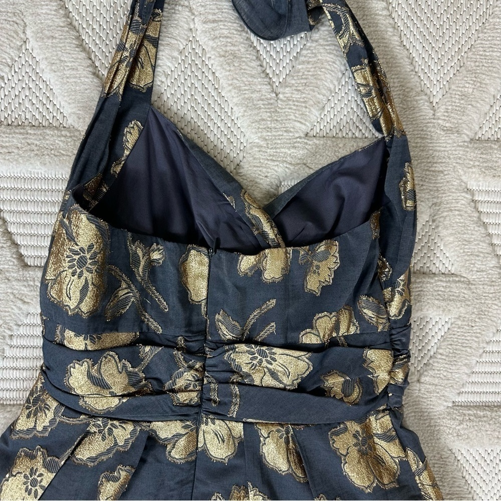 Rubber Ducky Production Dress Sz M Halter Floral Metallic - Picture 13 of 13